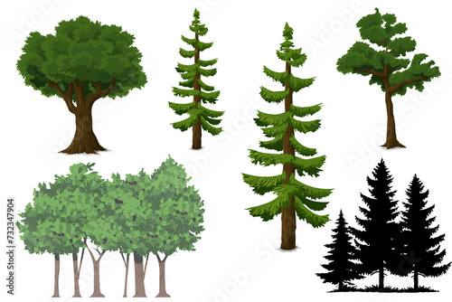 Green tree icons illustration .  green tree icons for web tree elements with white background