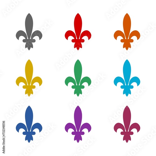  Fleur-de-Lis icon isolated on white background. Set icons colorful