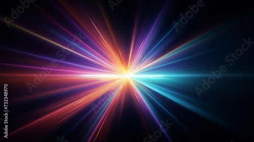 Easy to add lens flare effects for overlay designs or screen blending mode to make high-quality images. Abstract sun burst, digital flare, iridescent glare over black background