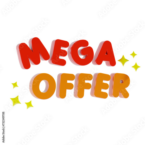 mega offer shopping text 3d icon