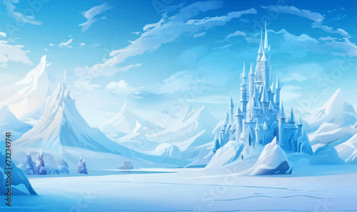 snowy landscape with ice castle vector simple 3d isolated illustration