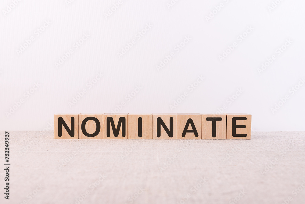 NOMINATE word made from building blocks on a white background NOMINATE word made from building blocks on a white background