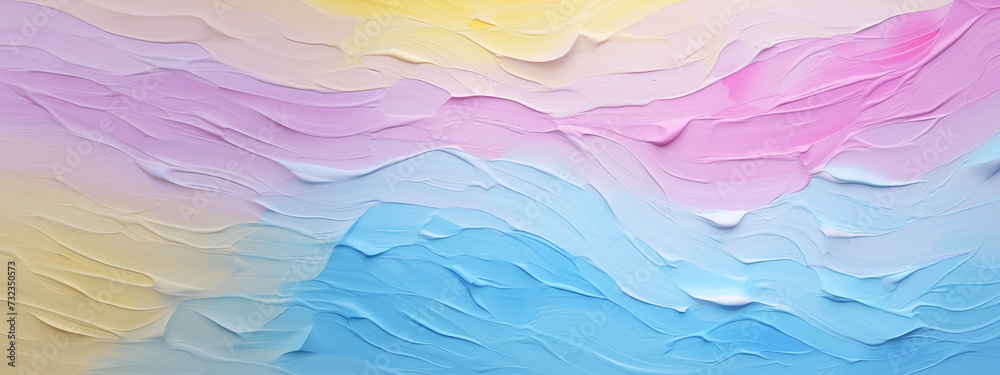 Pink blue yellow spring background. Abstract panoramic ocean waves sunset with gentle brushstroke texture. Illustration art by Vita for scrapbook , clip art, graphic resource - obrazy, fototapety, plakaty 