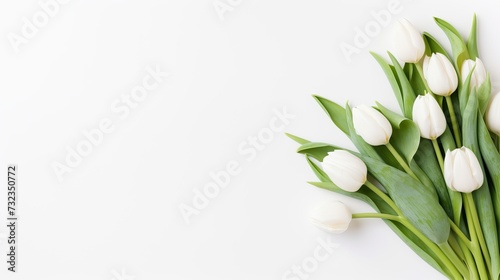 Happy women s day text  holiday card concept concept  beautiful fresh red tulips on white background