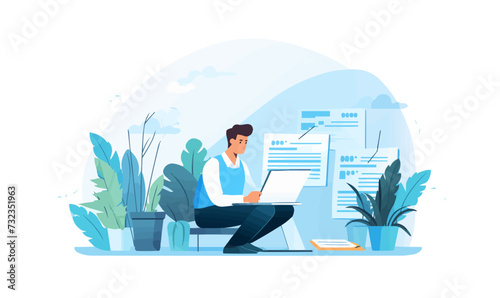student sitting behind school desk vector flat isolated illustration