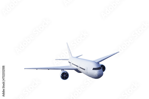 Isolated white commercial airplane on transparent background, clear and detailed. Aviation concept. 3D Rendering
