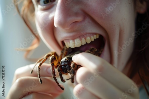 Woman holding a tarantula  showcasing connection with nature