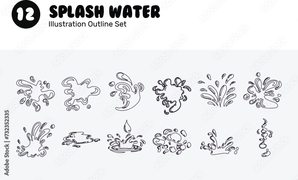 Splash water Outline Illustration vector set