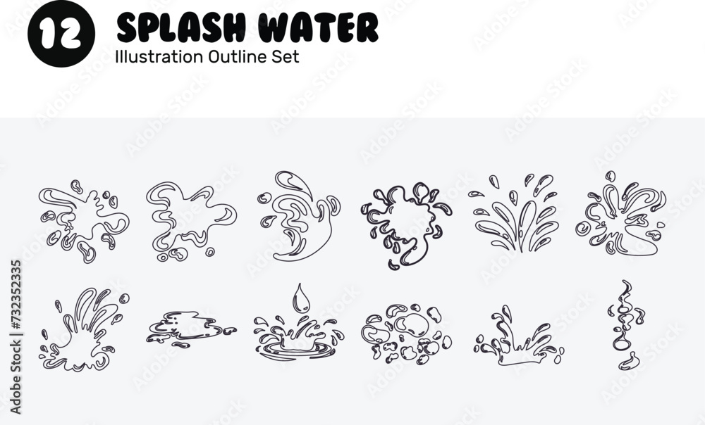 Splash water Outline Illustration vector set Splash water Outline Illustration vector set