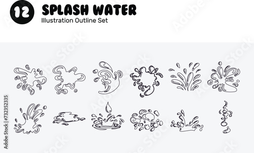 Splash water Outline Illustration vector set