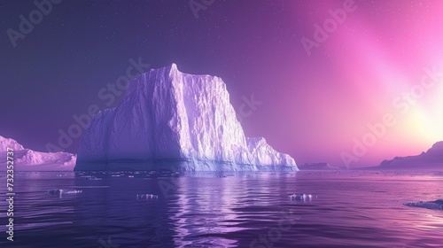 Iceberg Under a Purple Sky at Twilight in Polar Regions