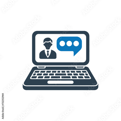 Calling app icon, Laptop Computer With Chat Icon