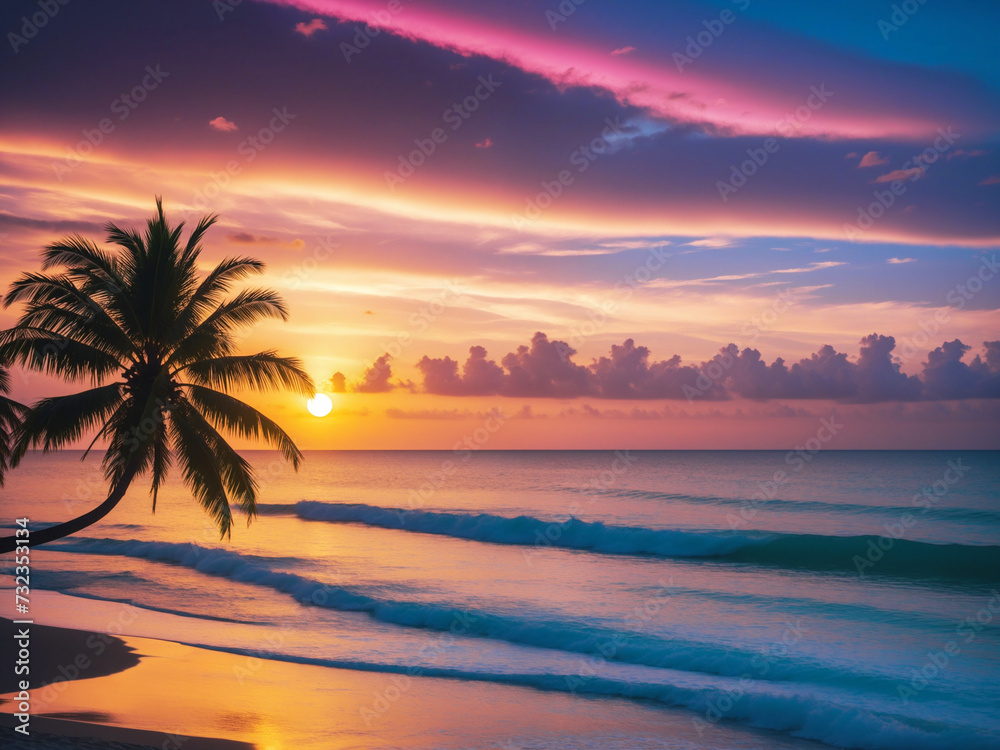 south sea palm tree ocean sunset dream