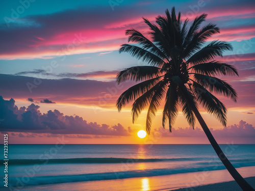 south sea palm tree ocean sunset dream © magann