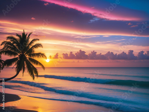 south sea palm tree ocean sunset dream © magann