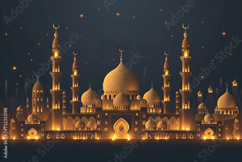 Ramadan Kareem greeting card banner poster design with moon and Mosque minar © Shahsoft Production