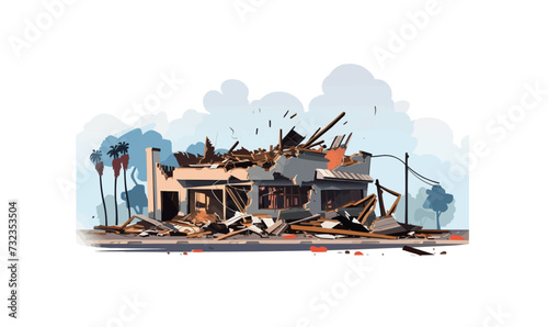 destroyed shop demolished building vector flat isolated illustration