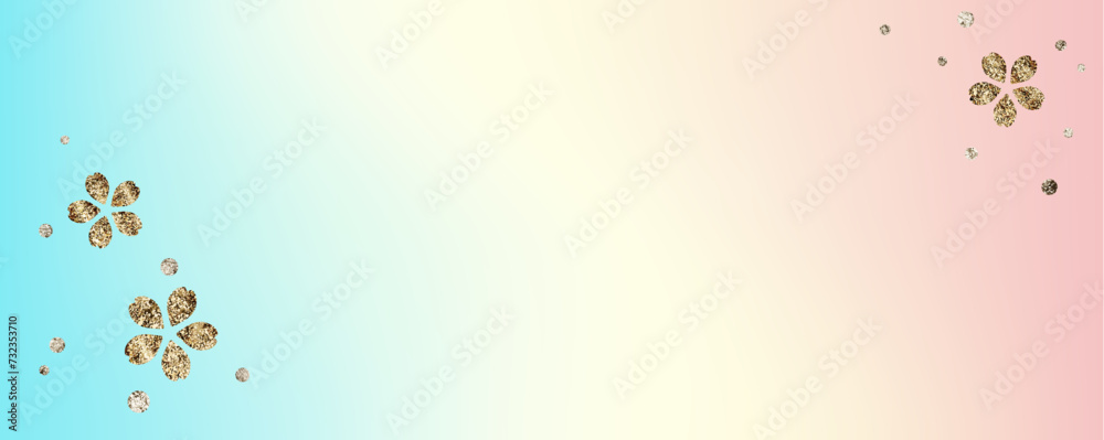 金ラメの桜の花と青、黄色、ピンクのグラデーション背景ベクターイラスト