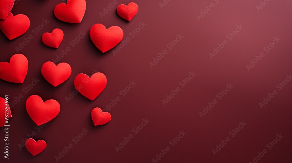 Red hearts on a colored background