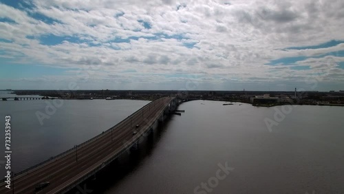 Wallpaper Mural Aerial Shot Of Cars Moving On Broadway Bridge Road In City, Drone Flying Forward Over Halifax River On Sunny Day - Daytona Beach , Florida Torontodigital.ca
