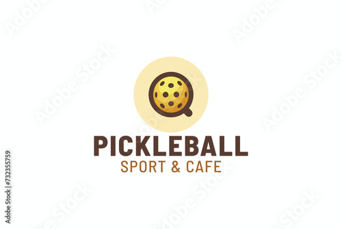 pickleball and cafe logo with a ball that enters a cup of drink seen from above