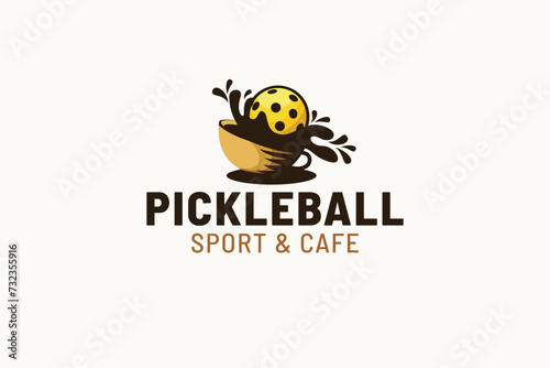 pickleball and cafe logo pickleball and cafe logo with a ball that enters a cup of drink and making splashes