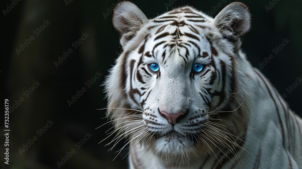 Majestic White Tiger with Blue Eyes in Natural Habitat