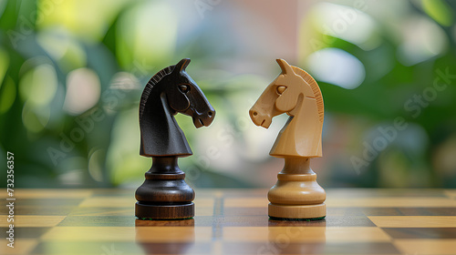 Chess Knights Face-Off a simple studio setting with soft lighting