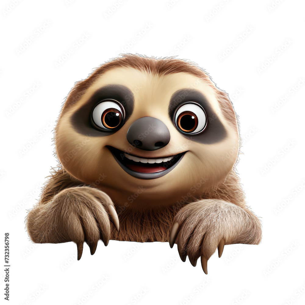Sloth cartoon character on transparent Background