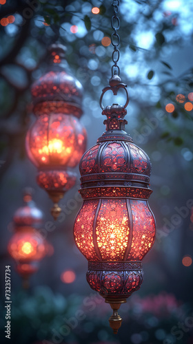 Ramadan Kareem greeting card banner poster design with lantern © Shahsoft Production