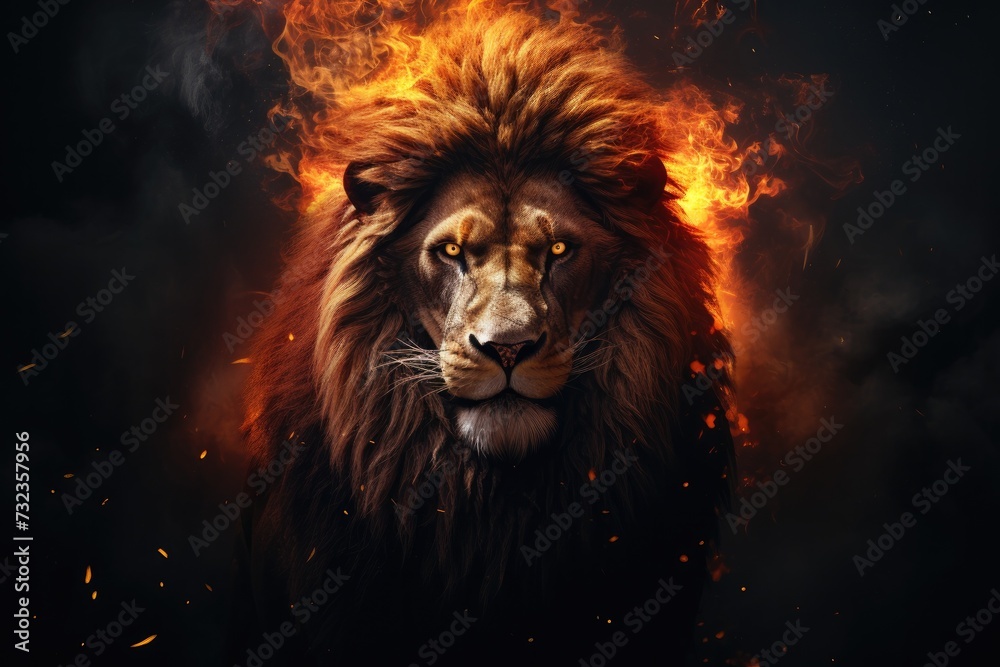 cinematic portrait of a lion with flames surrounding its face. cinematic portrait of a lion with flames surrounding its face.