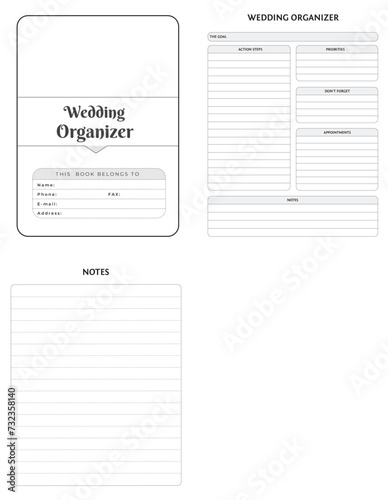 Editable Wedding Organizer Planner Kdp Interior printable template Design.