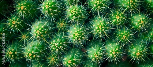 A close up of a green cactus  a terrestrial plant with thorns  spines  and prickles. It is an evergreen flowering plant  perfect for landscaping.