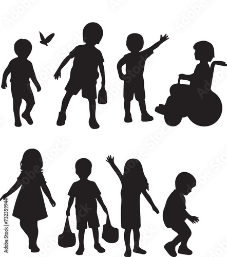 Children silhouettes playing outdoor
