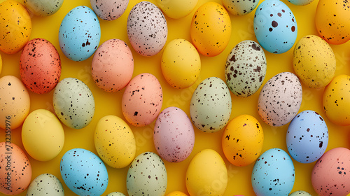  Easter Palette, Spectrum of Speckled Eggs on Yellow, a colorful array of speckled Easter eggs 
