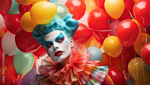Clown's delight: Capturing joy amidst colorful balloons.