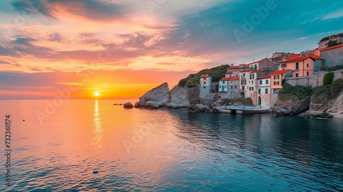 Picturesque Seaside Town at Sunrise