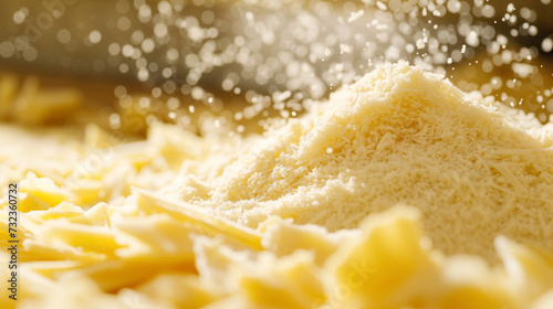 Grated cheese and pasta with a sprinkle effect.