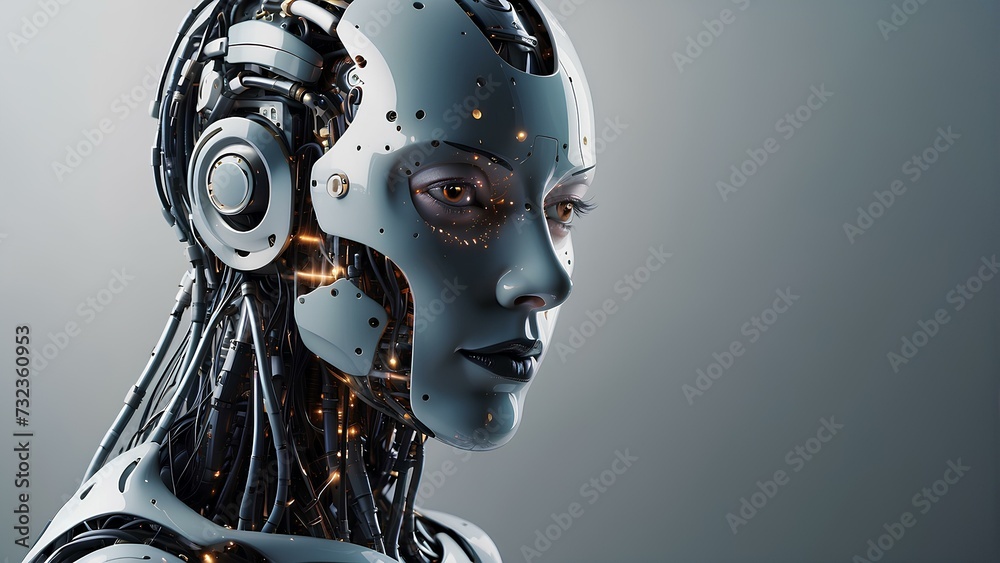 Futuristic Tech Fusion: AI, Robotics, and Powered Robots Background image with copy space