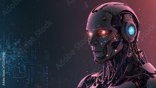 Futuristic Tech Fusion: AI, Robotics, and Powered Robots Background image with copy space