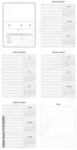 Editable Yearly Glance Planner Kdp Interior printable template Design.