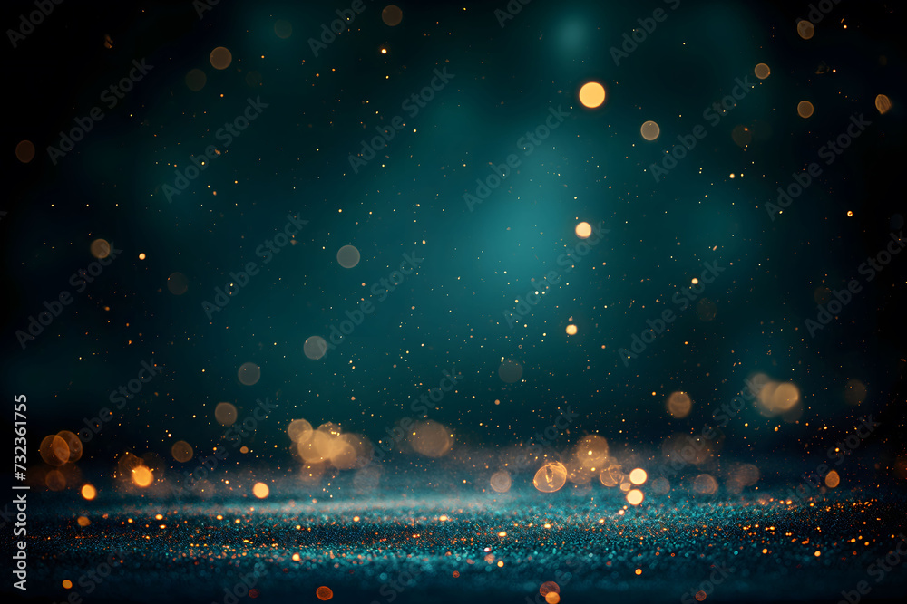 Magical Glittering Particles on Dark Blue Abstract Background - obrazy, fototapety, plakaty 