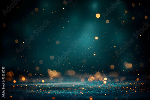 Magical Glittering Particles on Dark Blue Abstract Background photo