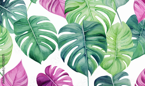Watercolor tropical seamless pattern: botanical leave