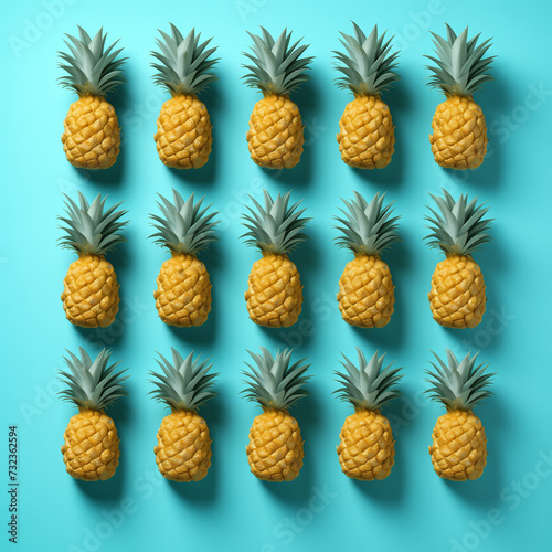 a nice lynched pineapple on a blue background, top view
