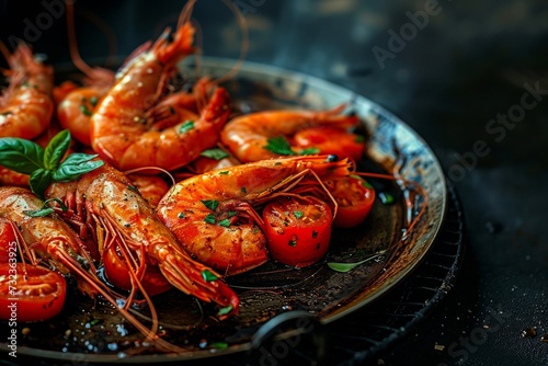 A succulent spread of crustacean delicacies, featuring a tantalizing combination of botan shrimp, litopenaeus setiferus, and juicy crayfish, all simmering in a flavorful cajun seafood boil, accompani photo