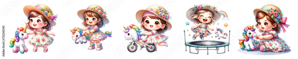 Fototapeta premium Watercolor cute unicorn on white background.