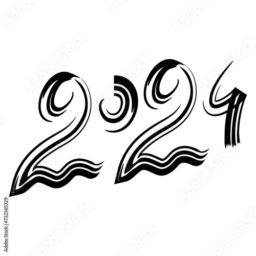 2024 Happy New Year logo text design. Set of 2024 number design template. Christmas symbols 2024 Happy New Year. Vector illustration with black labels logo for diaries, notebooks, calendars.