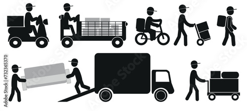 The concept of online order delivery, hot food delivery, food, pizza, sushi, luggage delivery, furniture