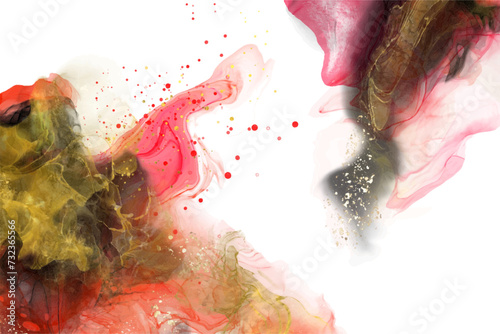 Luxury red, black, gold background marble liquid ink art. Vector illustration.